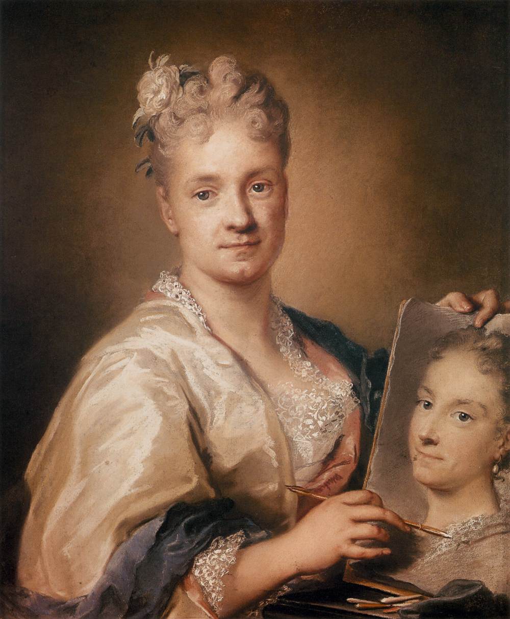 Self-portrait holding a portrait of her sister